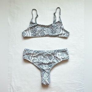 SHEIN blue and white snake print two piece swimsuit size S